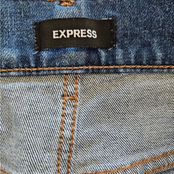Express High Rise Flare Rigid Denim Dark Wash '70s Inspired Full Length Jeans 6 - Picture 6 of 10